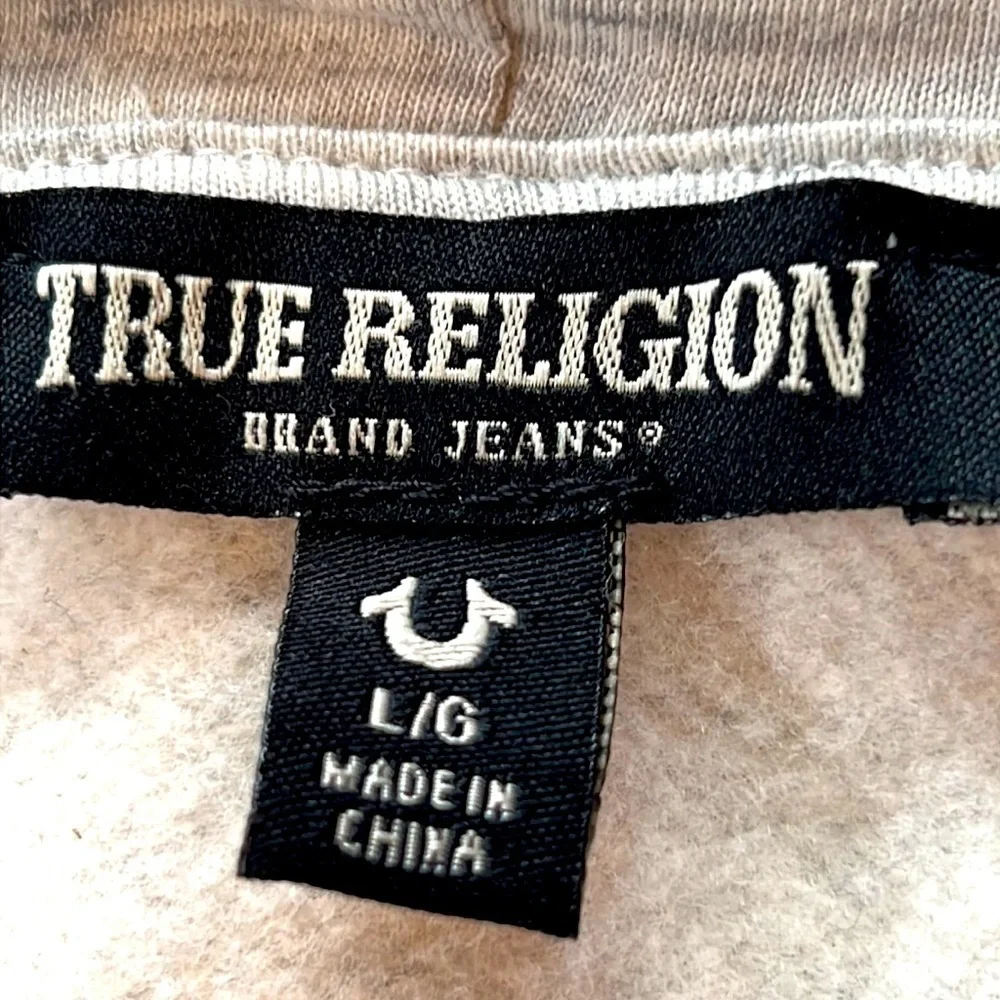 MEN TRUE RELIGION Logo Core ZIP UP OATMEAL Heather Fleece Hooded size large